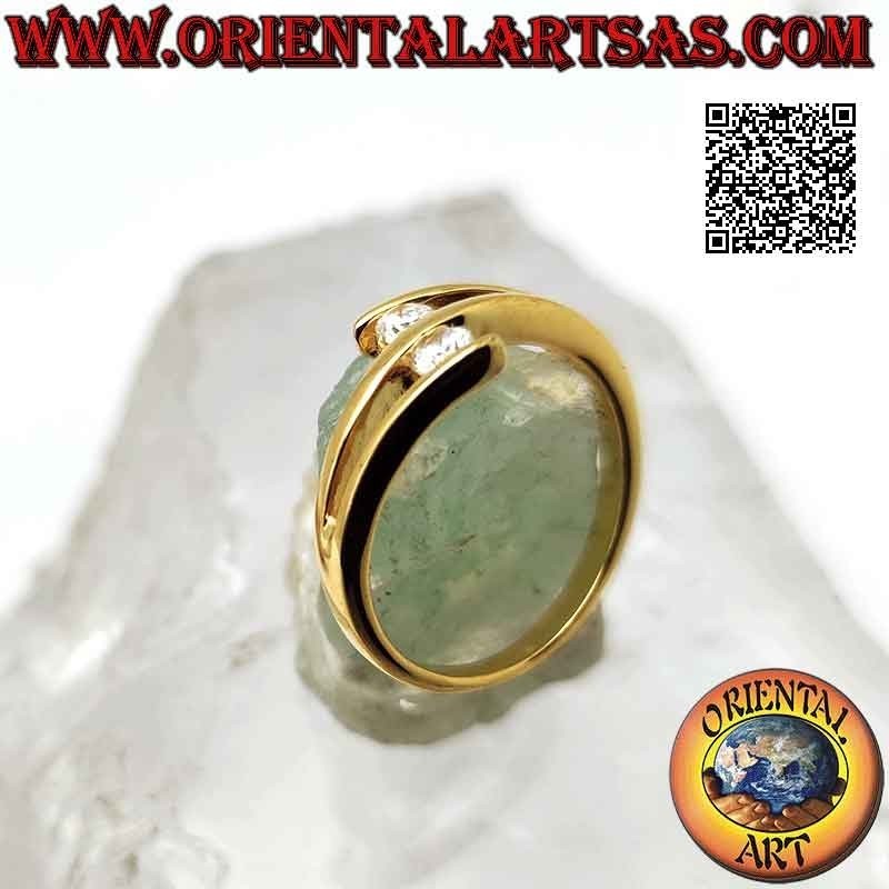 Gold-plated silver ring "contrarié setting" with two round brilliant cut zircons