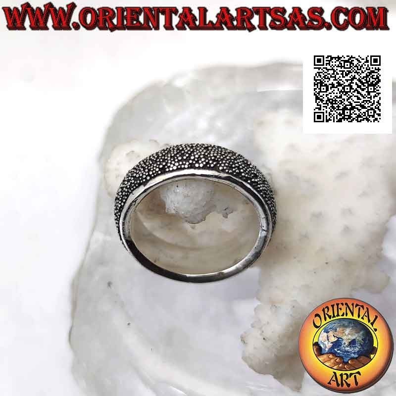 Silver ring with 7 mm sandblasted rounded band (studded with microspheres)