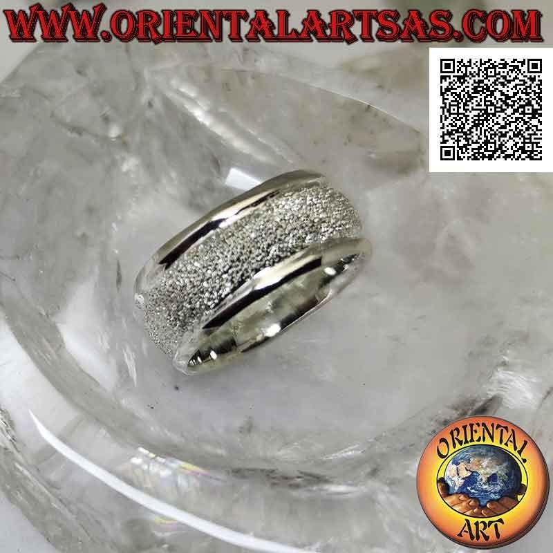 Anillo de plata con banda redondeada arenada "efecto brillante" de 10 mm (tachonada de microesferas)