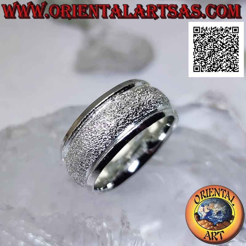 Anillo de plata con banda redondeada arenada "efecto brillante" de 10 mm (tachonada de microesferas)