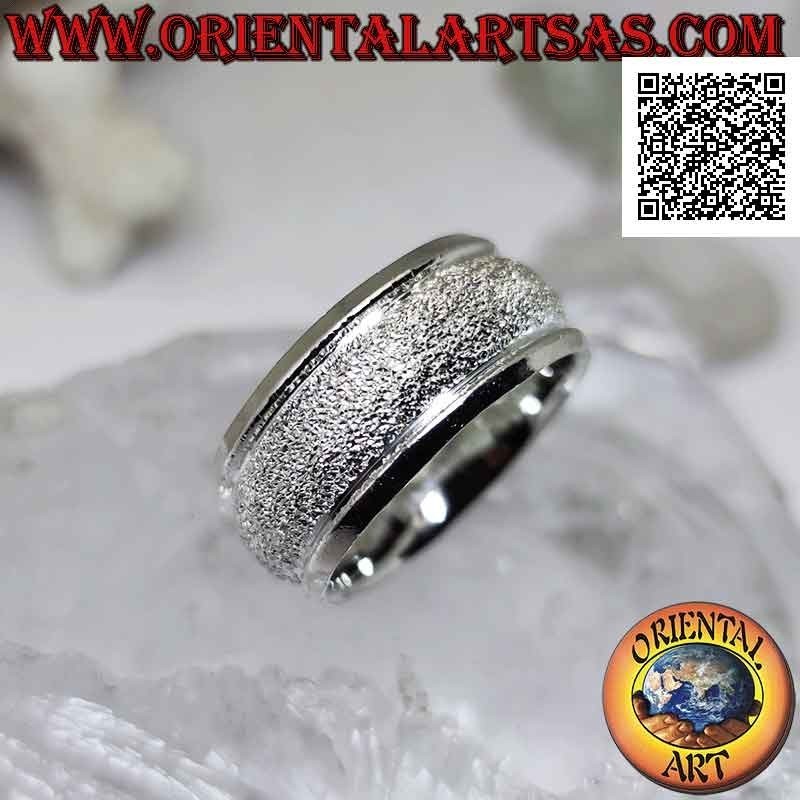 Anello in argento a fascia bombata sabbiata "effetto brillante" da 10 mm (tempestato di microsfere)