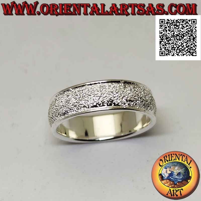 Silver ring with 6 mm "brilliant effect" sandblasted rounded band (studded with microspheres)