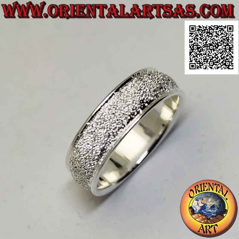 Anillo de plata con banda redondeada arenada "efecto brillante" de 6 mm (tachonada de microesferas)