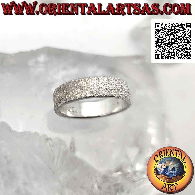 Anillo de plata de banda plana arenado "efecto brillante" de 6 mm (tachonado de microesferas)