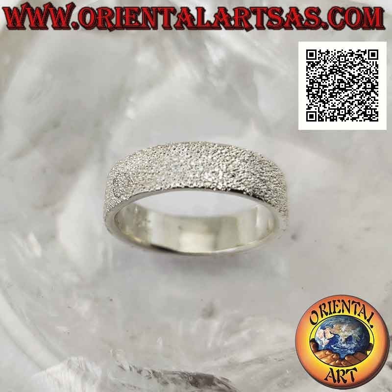 Anillo de plata de banda plana arenado "efecto brillante" de 6 mm (tachonado de microesferas)