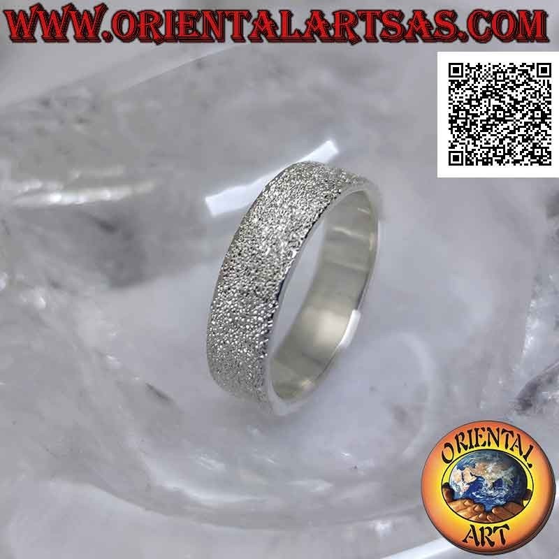 Anello in argento a fascia piatta sabbiata "effetto brillante" da 6 mm (tempestato di microsfere)