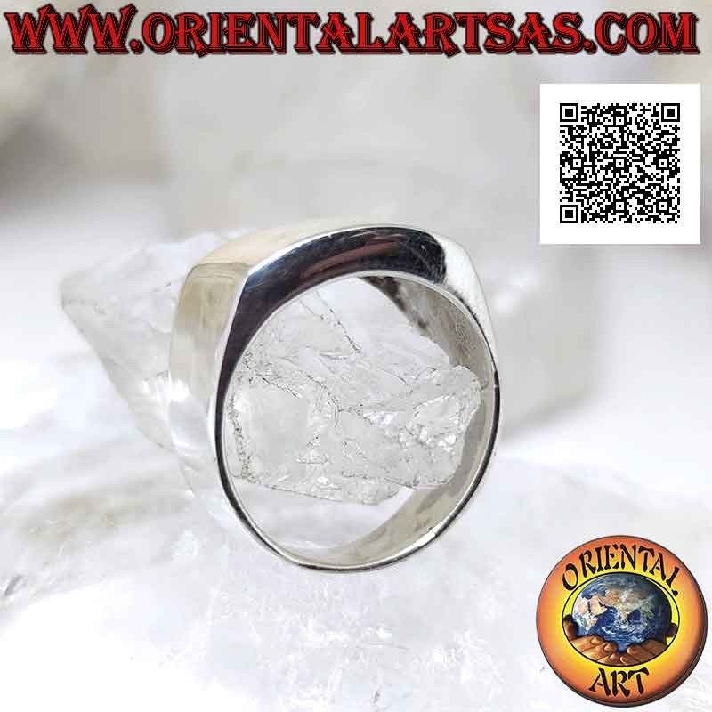 Bague en argent incurvé lisse avec nacre carrée affleurant le bord