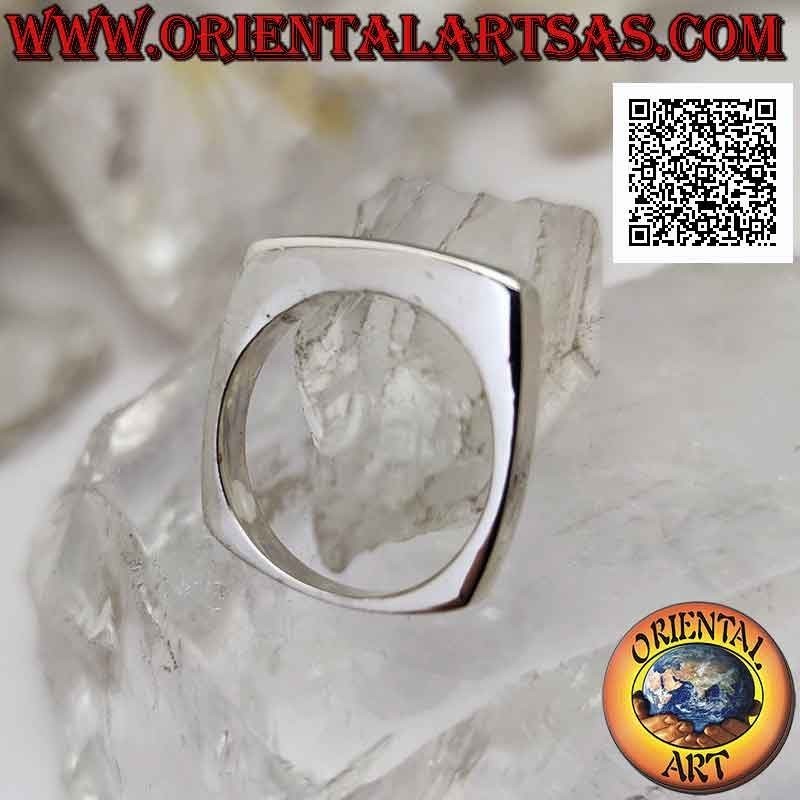 Anello in argento liscio con agata verde rettangolare orizzontale stretta e lunga su montatura squadrata (21)