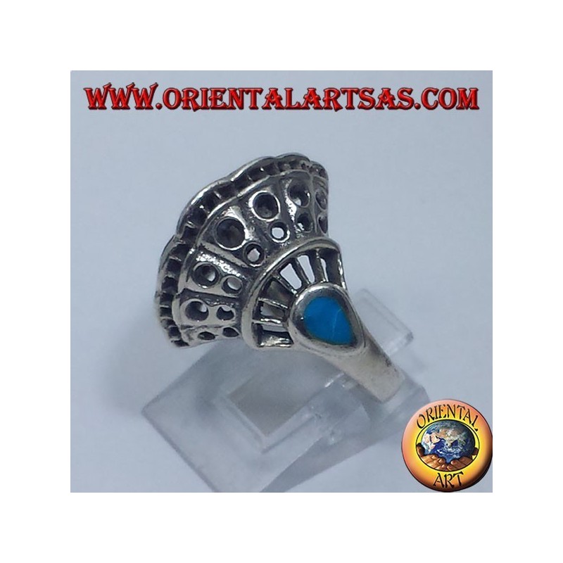 Silver ring, shell with two turquoise drops