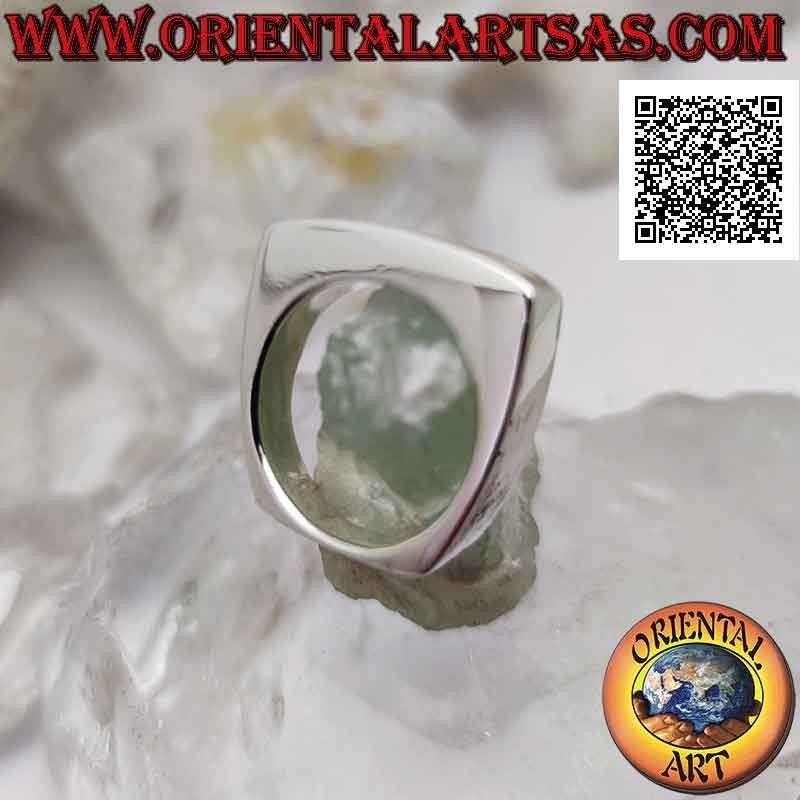 Bague en argent lisse avec nacre rectangulaire horizontale étroite et longue sur sertissage carré (14)