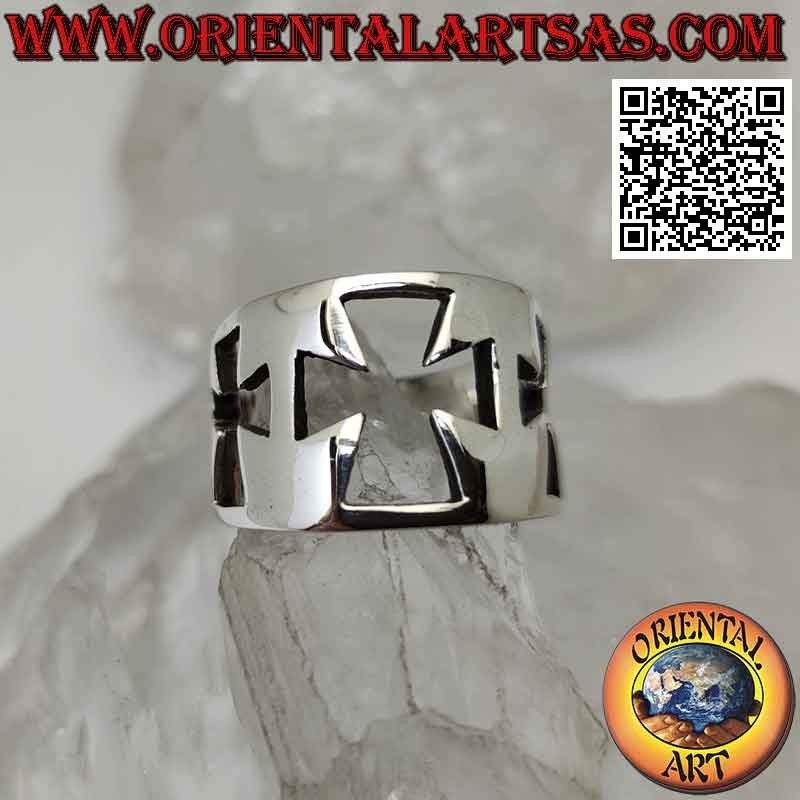 Anillo plata banda lisa con tres cruces perforadas