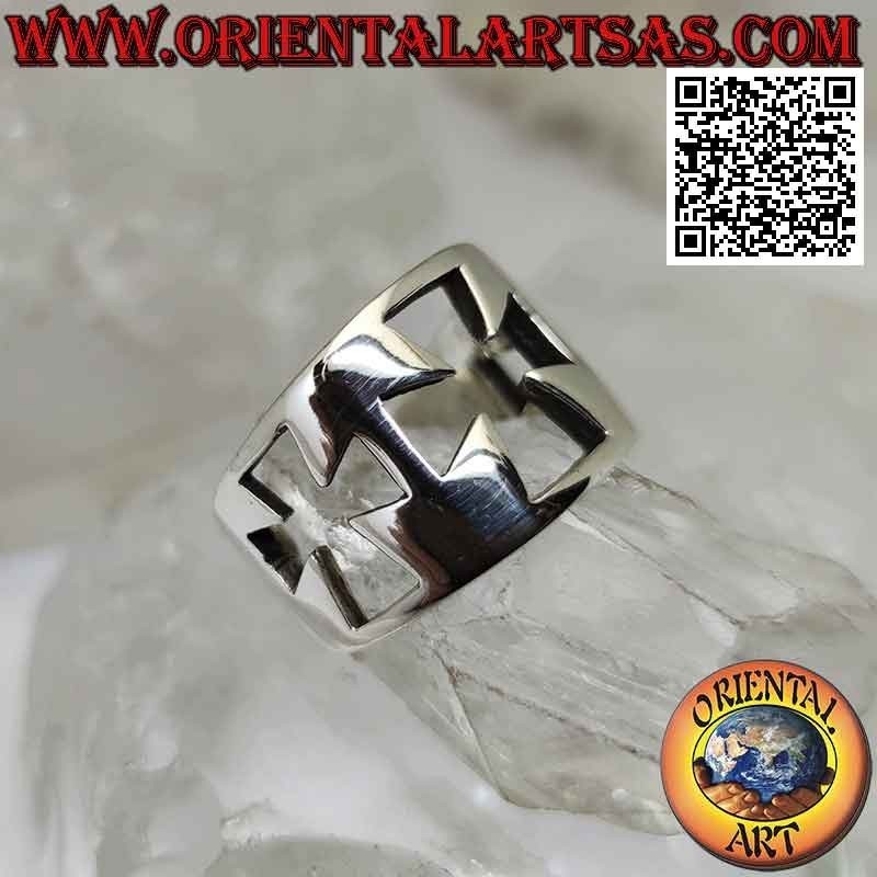Anillo plata banda lisa con tres cruces perforadas