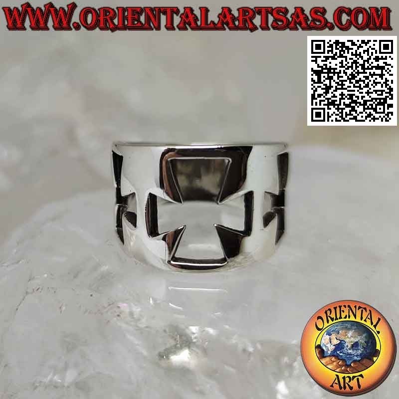 Anillo plata banda lisa con tres cruces perforadas