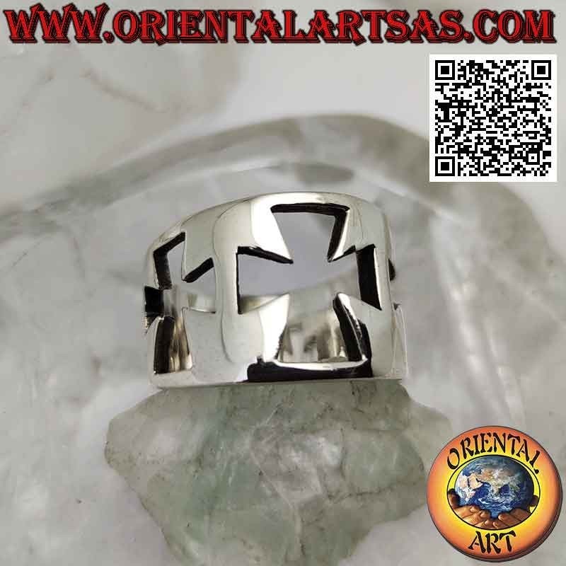 Anillo plata banda lisa con tres cruces perforadas