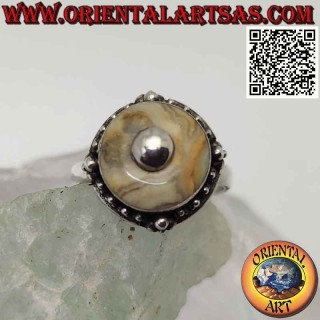 Bague en argent avec un jaspe village rond et une boule centrale (b)