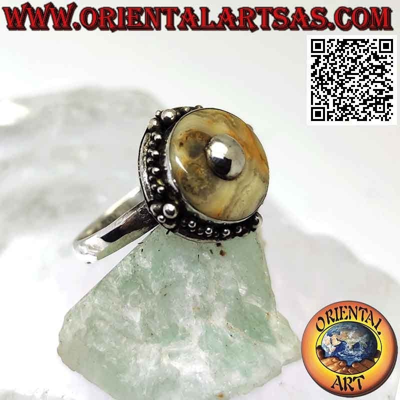 Silver ring with a round village jasper and a central ball (b)