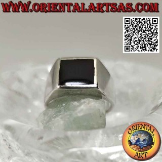 Smooth and simple silver ring with square onyx 10 x 10 mm