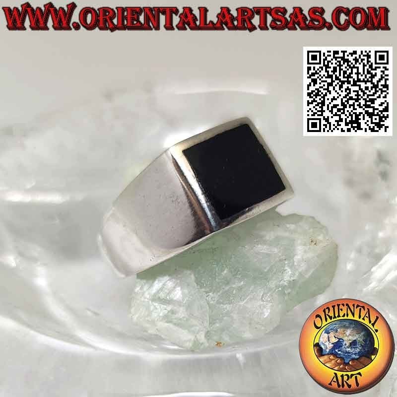 Bague en argent lisse et simple avec onyx carré 10 x 10 mm