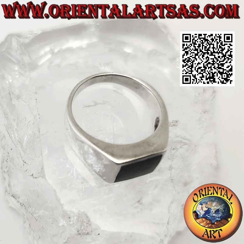 Anello in argento liscio e semplice con onice quadrata 10 x 10 mm