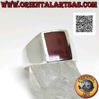 Anello in argento con corniola rettangolare a filo bordo su montatura liscia 10 x 8 mm