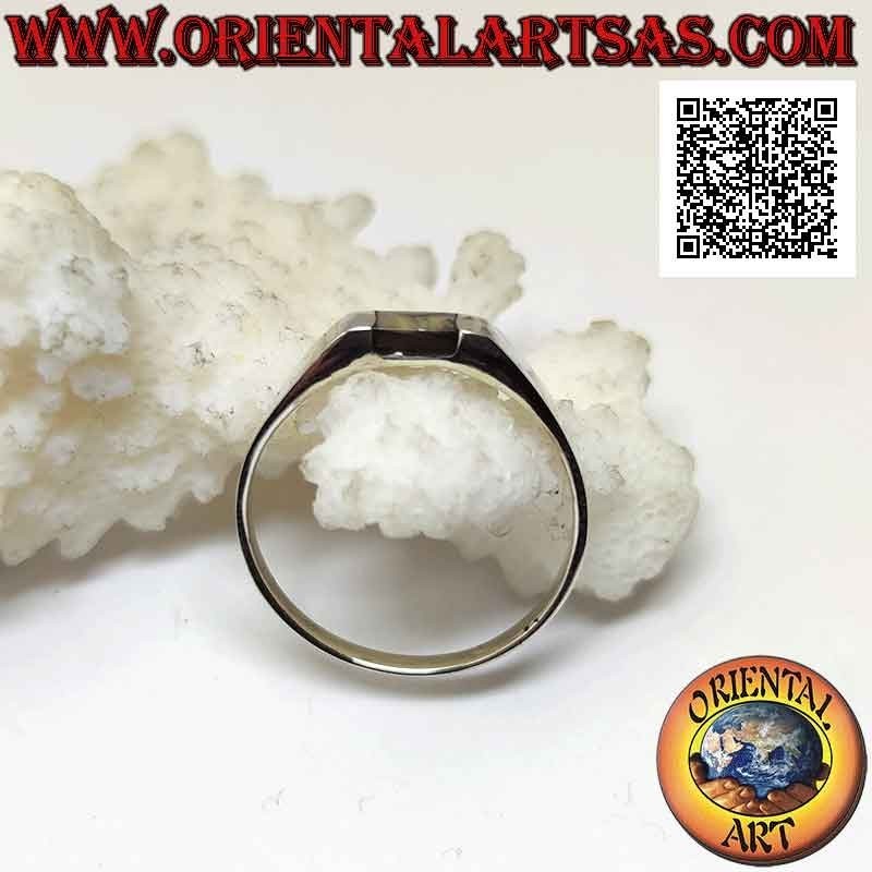 Bague en argent lisse avec petite coquille rectangulaire centrale en paua d'ormeau au ras du bord