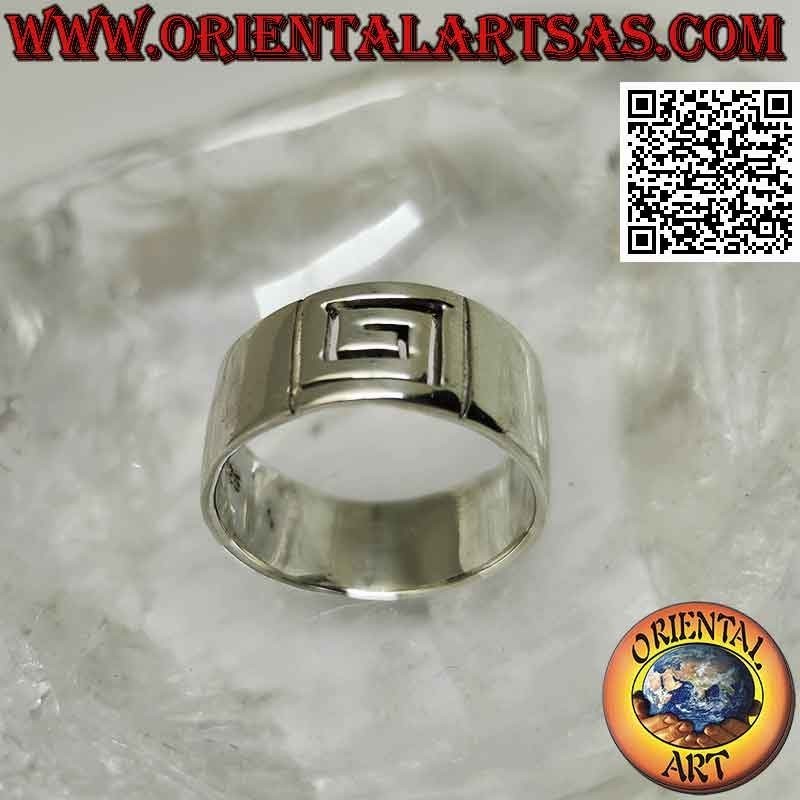 Anello in argento a fascia con spirale squadrata traforata centrale
