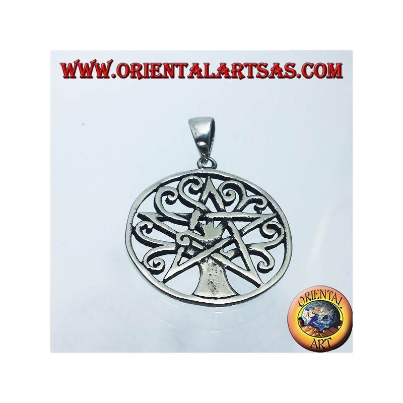 silver pendant, tree of life with pentacle