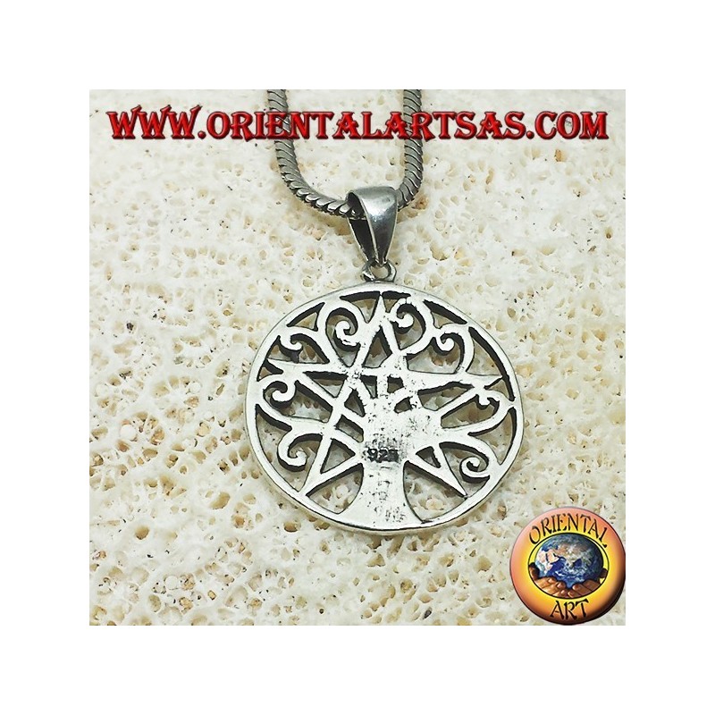 pendentif en argent, arbre de vie avec pentacle