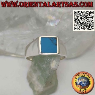 Anillo de plata lisa con turquesa cuadrada con borde 8x8 mm