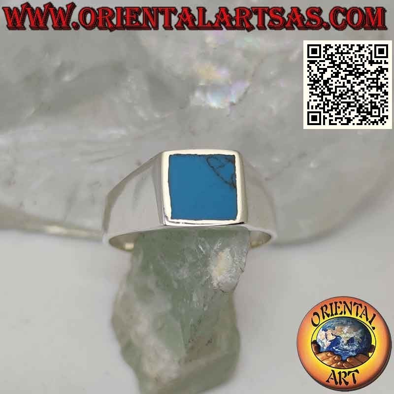Bague en argent lisse avec turquoise carrée avec bord 8x8 mm