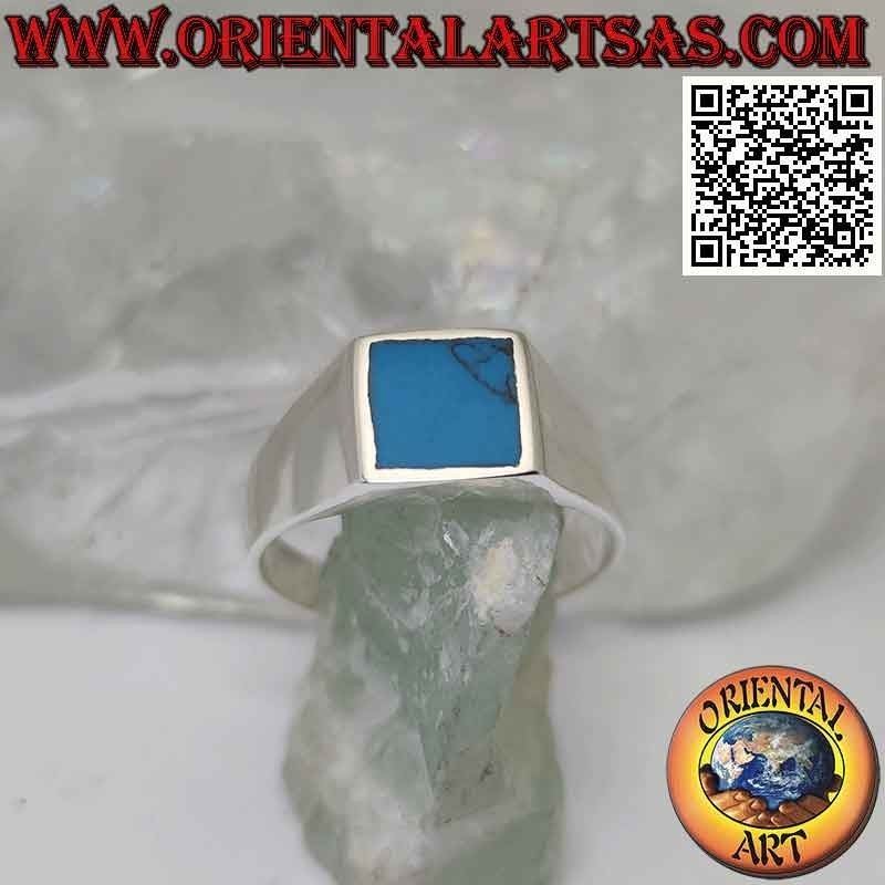 Glatter Silberring mit quadratischem Türkis mit Rand 8x8 mm