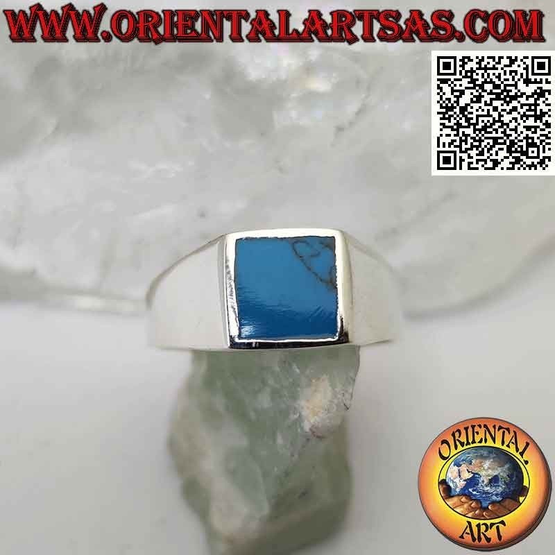 Bague en argent lisse avec turquoise carrée avec bord 8x8 mm