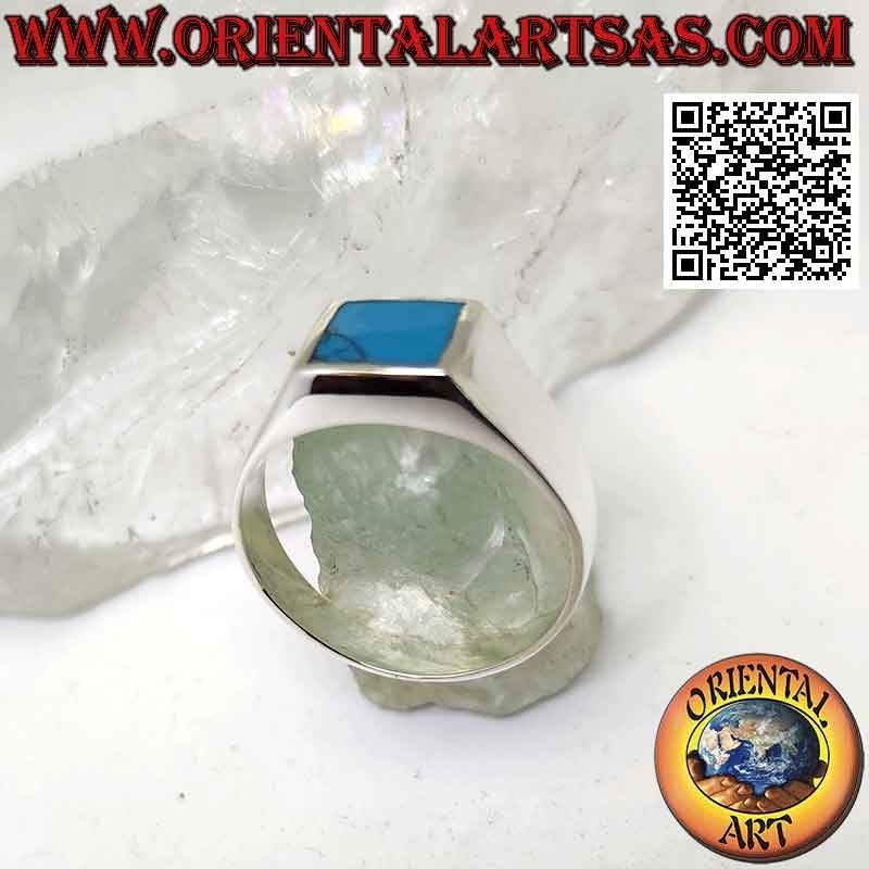 Anillo de plata lisa con turquesa cuadrada con borde 8x8 mm