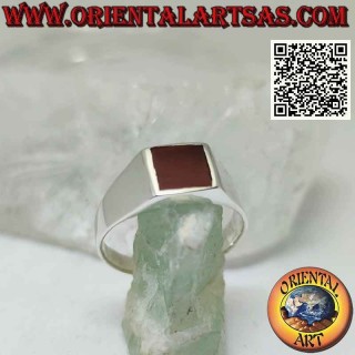 Anillo de plata lisa con cornalina cuadrada a ras de canto 8x8 mm