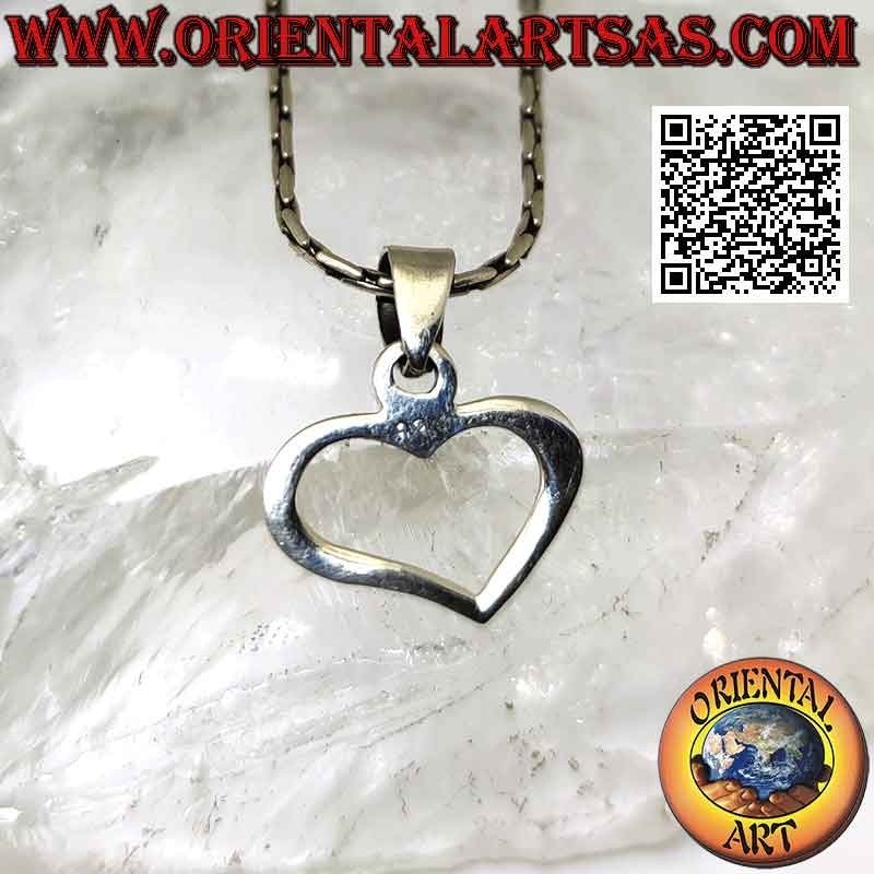 Silver pendant, wide smooth asymmetrical heart outline (b)