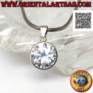 Ciondolo in argento punto luce di zircone tondo contornato da bordino liscio da 12 mm