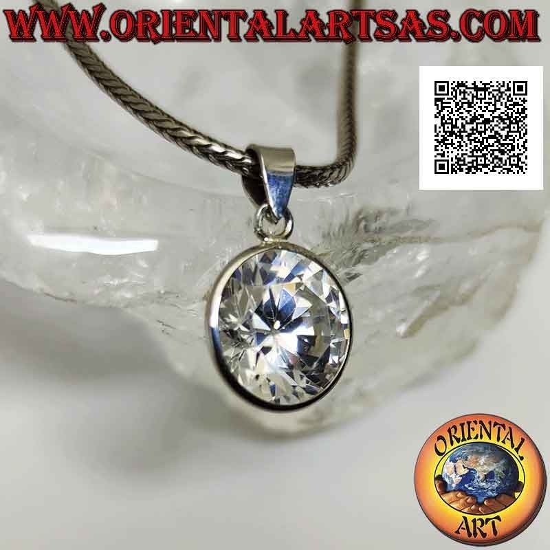 Pendentif en argent avec point lumineux de zircon rond entouré d'une bordure lisse de 12 mm