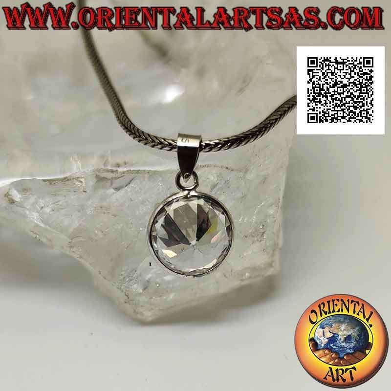 Pendentif en argent avec point lumineux de zircon rond entouré d'une bordure lisse de 12 mm