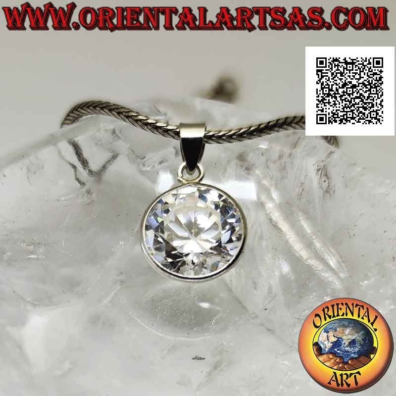 Pendentif en argent avec point lumineux de zircon rond entouré d'une bordure lisse de 12 mm