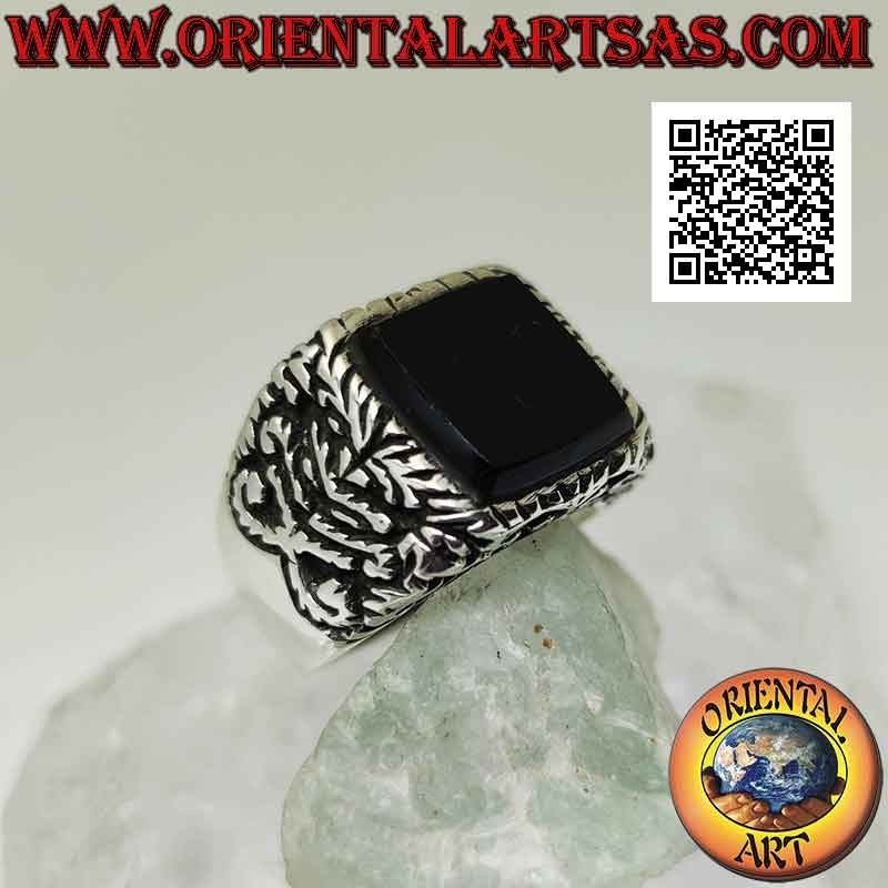 Anello in argento intarsiato con onice