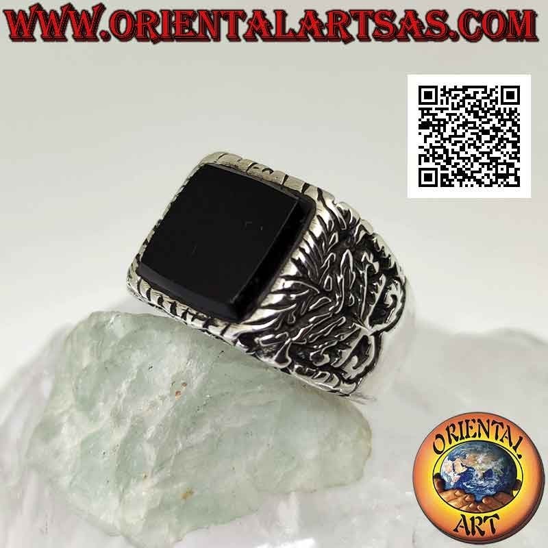 inlaid silver ring with onyx