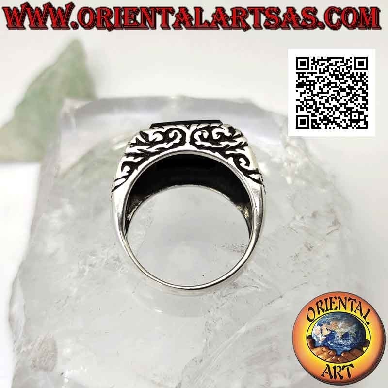 inlaid silver ring with onyx