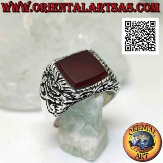 inlaid silver ring with carnelian