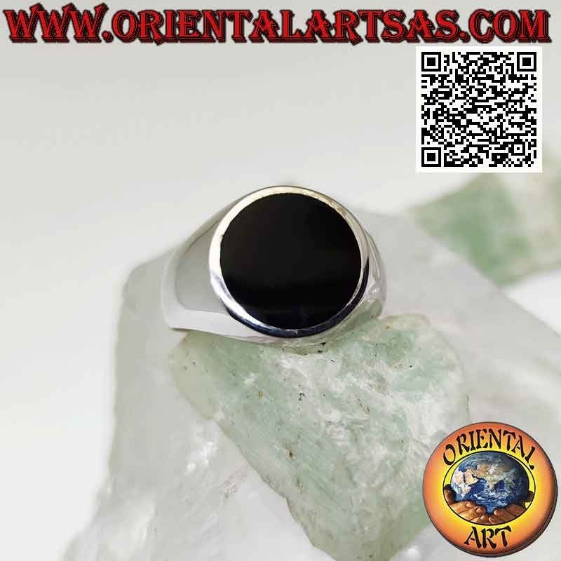 Anillo de plata con ónix redondo a ras de canto sobre marco liso de Ø 12 mm