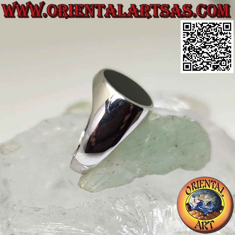Anillo de plata con ónix redondo a ras de canto sobre marco liso de Ø 12 mm