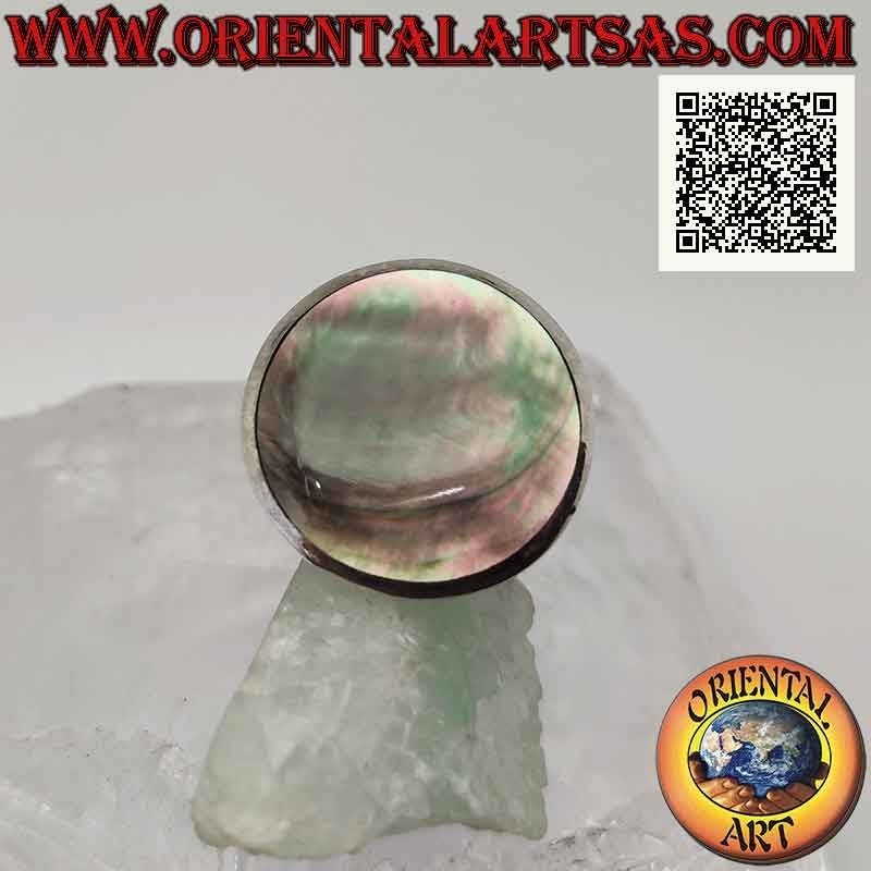 Anello in argento con abalone (paua shell) tonda a filo bordo su montatura liscia Ø 20 mm