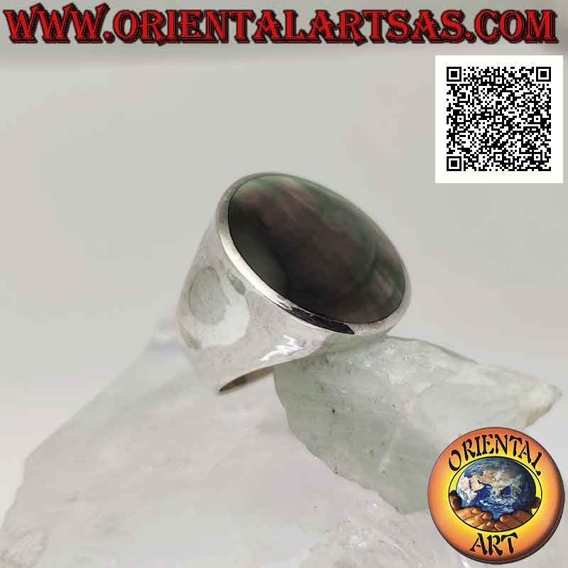 Silberring mit randbündiger runder Abalone (Paua-Muschel) auf glatter Zarge Ø 20 mm