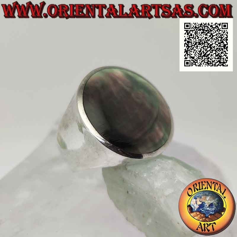 Anello in argento con abalone (paua shell) tonda a filo bordo su montatura liscia Ø 20 mm