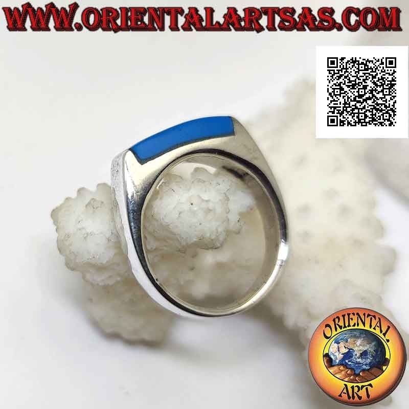 Smooth silver ring with elongated rectangular turquoise protruding on two sides