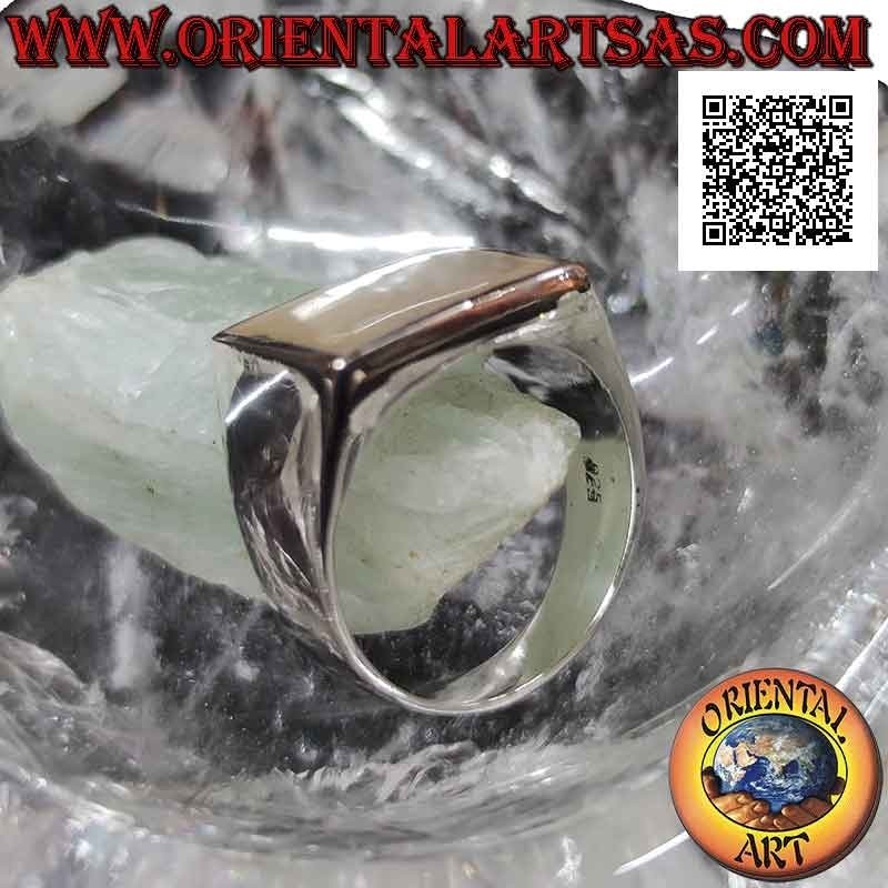 Anillo de plata lisa con nácar cuadrado al ras de canto 13x13 mm